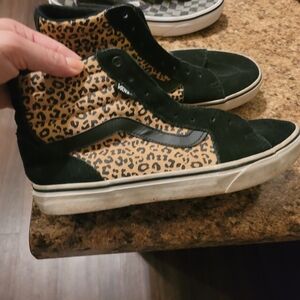 Vans High-Top Sneakers with Black Suede and Tan Leopard Panels
